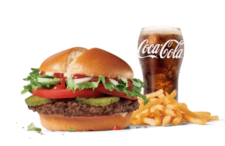 Featuring the Jumbo Jack® burger, a beef patty topped with fresh lettuce, tomato, and mayonnaise on a soft bun, paired with golden fries and a glass of Coca-Cola, all set against transparent background.