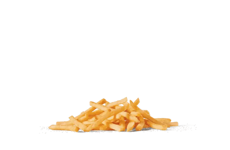 A generous serving of classic French fries, freshly fried to a crispy golden-brown and lightly salted, scattered on transparent background.