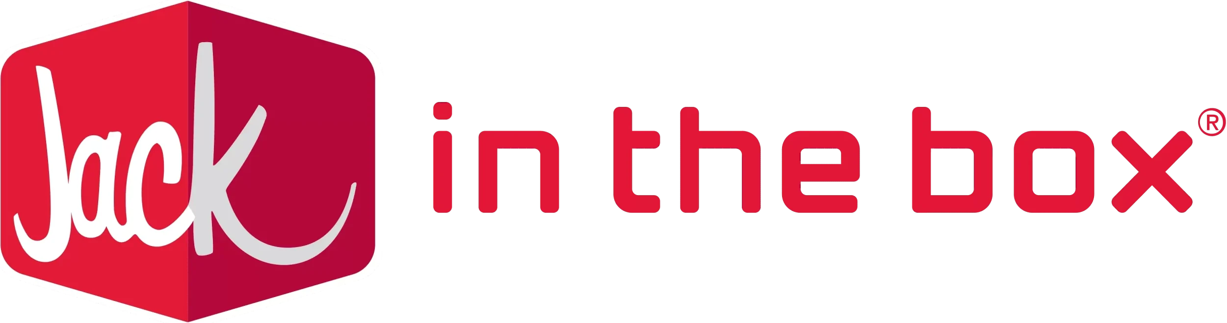Logo of Jack in the Box, featuring the brand name 'Jack' in white cursive script inside a red block, with the words 'in the box' in white block letters beside it.